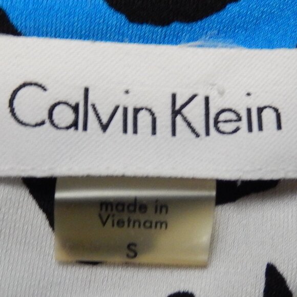 Calvin Klein Green/Blue/White/Black Pleated Neck Sleeveless Career Top Small EUC - Picture 10 of 12